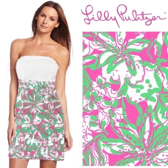 Lilly Pulitzer Strapless Franco Dress Size 2 Pattern Hotty PinkForgot My Trunks - Picture 1 of 9